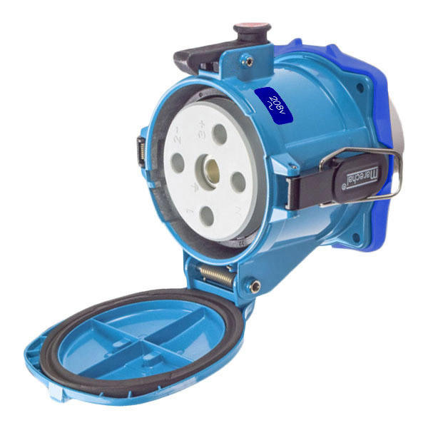 37-24162 - DS200 RECEPTACLE METAL BLUE SIZE 6 TYPE 3R 2P+G 200A 208 VAC 60 Hz NO AUX